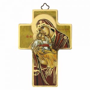 croce Madonna con bimbo in legno